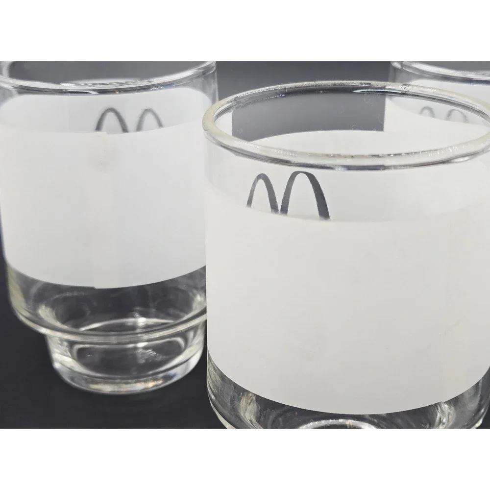 Vintage McDonalds Orange Juice Tumblers Frosted Glass Set‎ of 4 Golden Arches